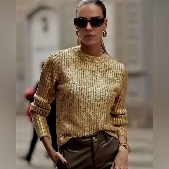 WOMENS GOLD KNITTED SWEATER - Picture 1 of 4